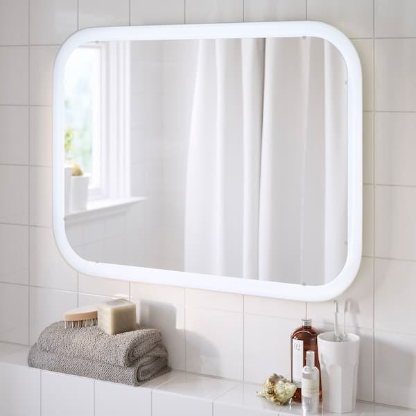 STORJORM - Mirror with integrated lighting, white, 80x60 cm - Premium Mirrors from Ikea - Just €128.99! Shop now at Maltashopper.com