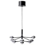 STORSLINGA LED chandelier, 8-armed, black/white, 70 cm