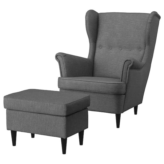 STRANDMON Armchair and footstool - Nordvalla dark grey , - best price from Maltashopper.com 39483907