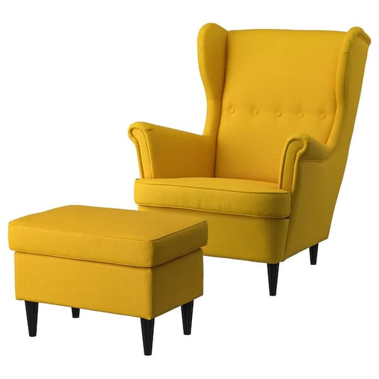Ikea STRANDMON Armchair and footstool - Skiftebo yellow ,