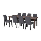 STRANDTORP / BERGMUND table and 8 chairs, brown/Gunnared medium grey, 150/205/260 cm