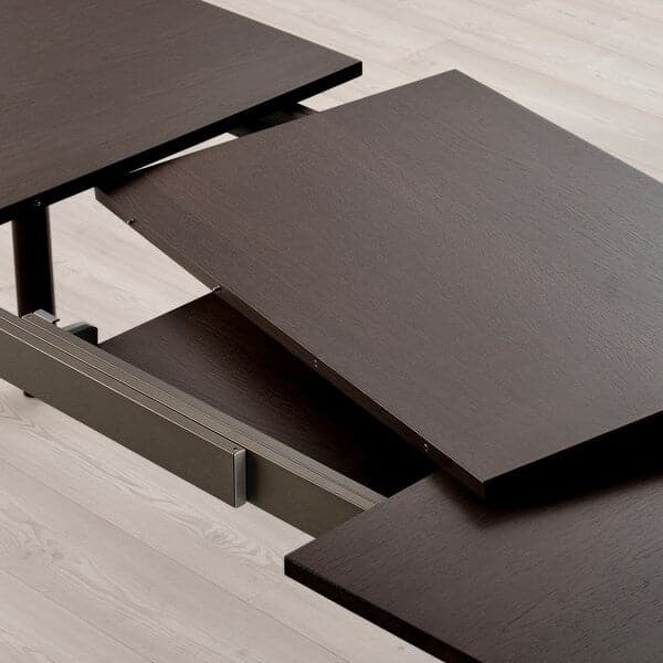STRANDTORP / MÅRENÄS - Table and 6 chairs with armrests, black/Gunnared brown,