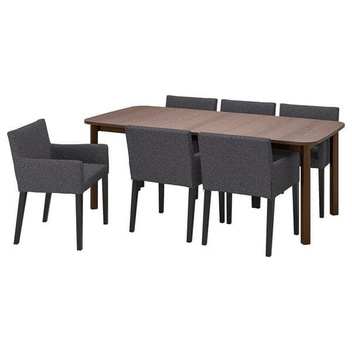 STRANDTORP / MÅRENÄS - Table and 6 chairs with armrests , 150/205/260 cm