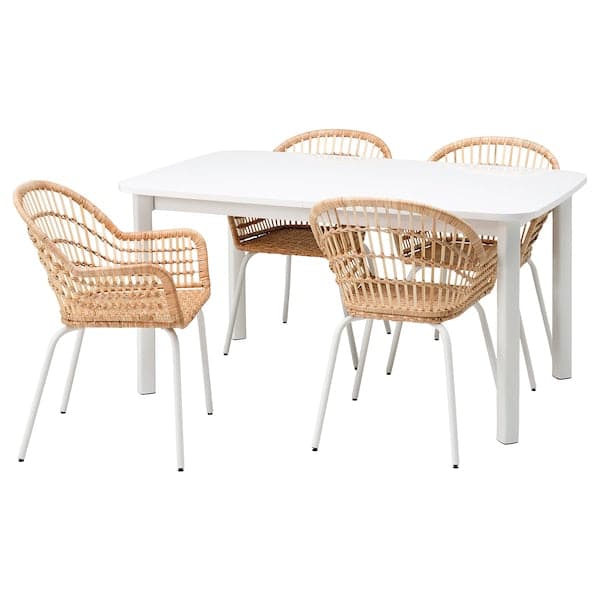 STRANDTORP / NILSOVE - Table and 4 chairs, white/rattan white, 150/205/260 cm - best price from Maltashopper.com 99388667