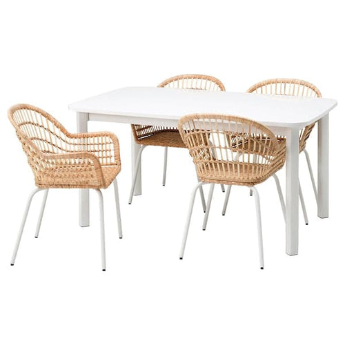 STRANDTORP / NILSOVE - Table and 4 chairs, white/rattan white, 150/205/260 cm