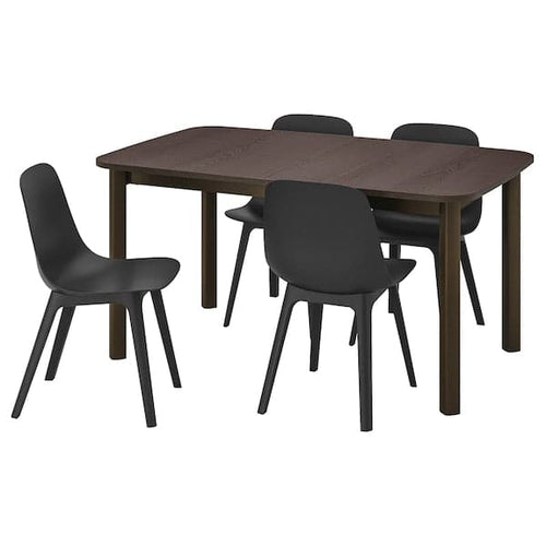 STRANDTORP / ODGER - Table and 4 chairs, brown/anthracite, 150/205/260x95 cm