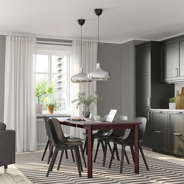 Ikea STRANDTORP / ODGER - Table and 6 chairs, brown/anthracite, 150/205/260 cm