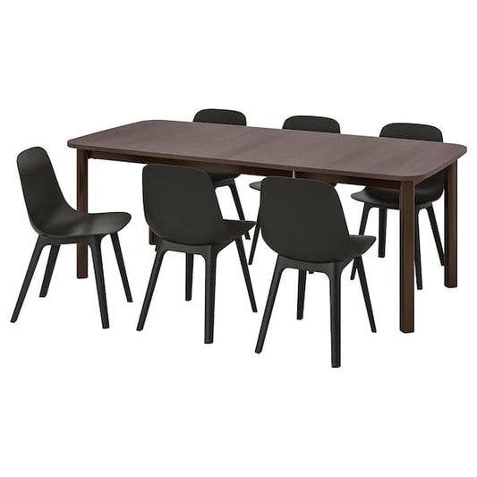 Ikea STRANDTORP / ODGER - Table and 6 chairs, brown/anthracite, 150/205/260 cm