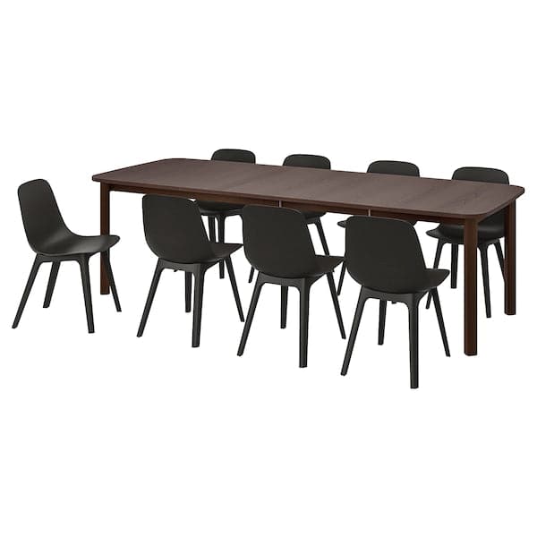 STRANDTORP / ODGER - Table and 8 chairs, brown/anthracite, 150/205/260 cm - best price from Maltashopper.com 29482989