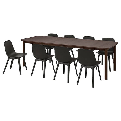 STRANDTORP / ODGER - Table and 8 chairs, brown/anthracite, 150/205/260 cm