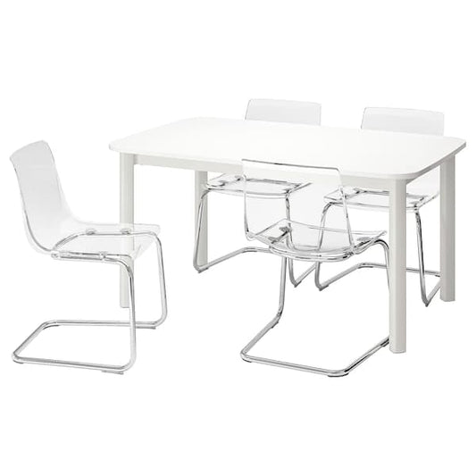 STRANDTORP / TOBIAS - Table and 4 chairs, white/transparent, 150/205/260x95 cm - best price from Maltashopper.com 39388670
