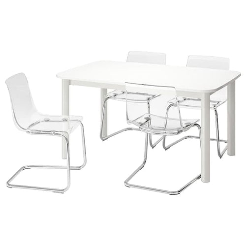 STRANDTORP / TOBIAS - Table and 4 chairs, white/transparent, 150/205/260x95 cm