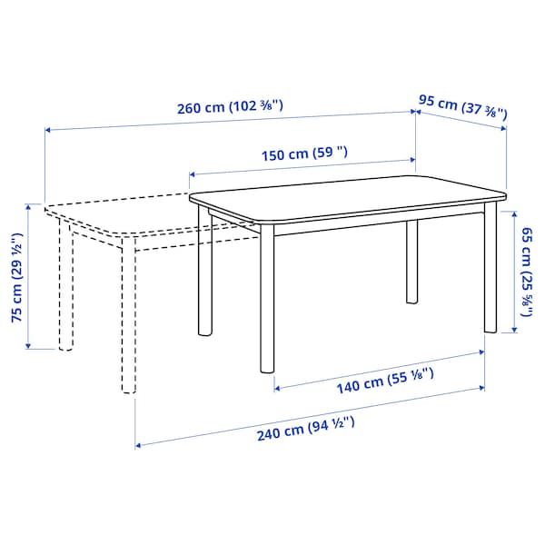 Ikea STRANDTORP / TOBIAS - Table and 4 chairs, white/transparent, 150/205/260x95 cm