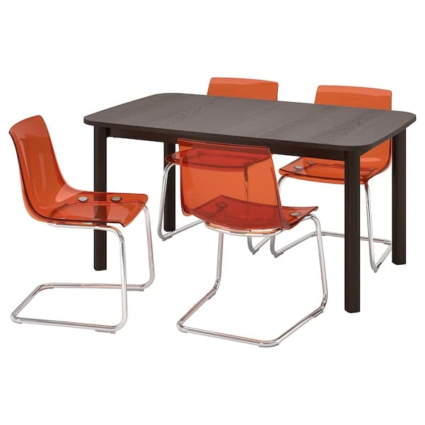 Ikea STRANDTORP / TOBIAS - Table and 4 chairs, brown/brown/red chrome-plated, 150/205/260 cm