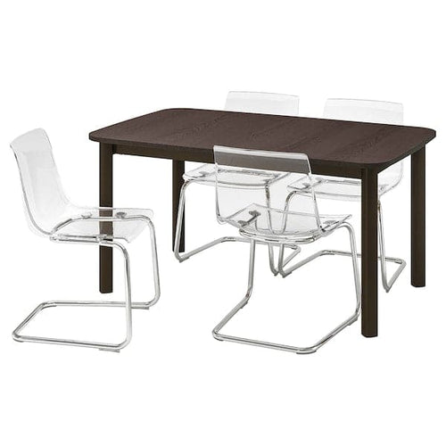 STRANDTORP / TOBIAS - Table and 4 chairs, brown/transparent, 150/205/260x95 cm