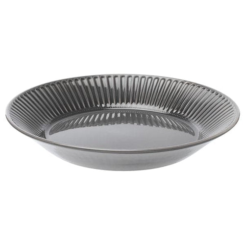 STRIMMIG serving plate, earthenware grey, 29 cm