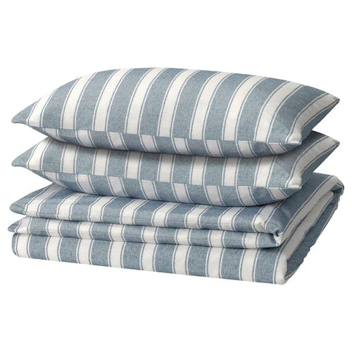 STRUTBRÄKEN - Duvet cover and 2 pillowcases, white/blue/ striped, , 240x220/50x80 cm