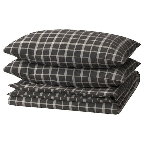 STRUTBRÄKEN - Duvet cover and 2 pillowcases, grey/checked, , 240x220/50x80 cm