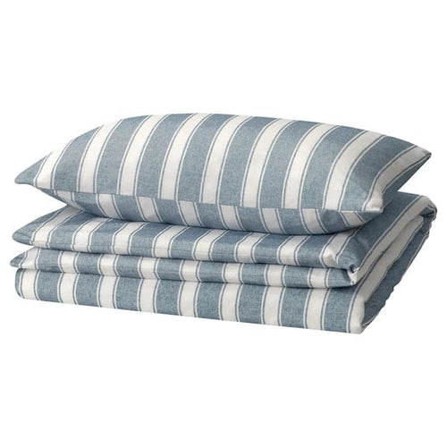 STRUTBRÄKEN - Duvet cover and pillowcase, white/blue/ striped, , 150x200/50x80 cm