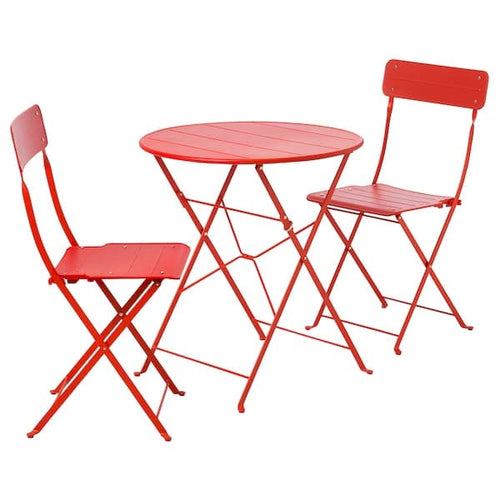 SUNDSÖ - Table + 2 garden chairs, orange/orange ,