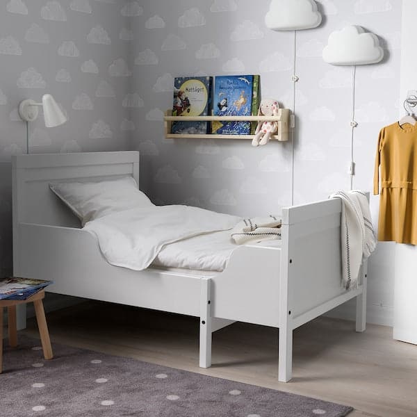 SUNDVIK - Ext bed frame with slatted bed base, grey, 80x200 cm - best price from Maltashopper.com 49421508