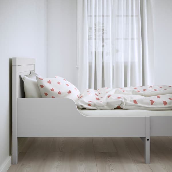 SUNDVIK - Ext bed frame with slatted bed base, grey, 80x200 cm - best price from Maltashopper.com 49421508