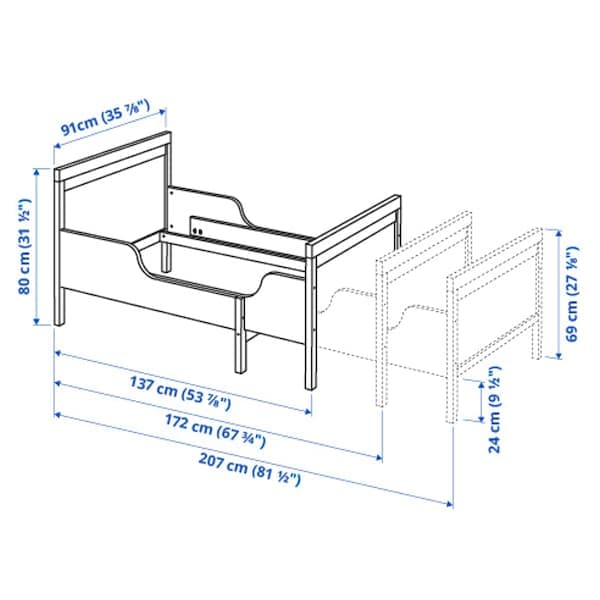 SUNDVIK - Ext bed frame with slatted bed base, grey, 80x200 cm - best price from Maltashopper.com 49421508