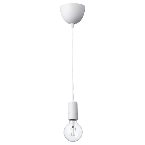 SUNNEBY / LUNNOM - Pendant lamp with bulb, white/transparent globe ,
