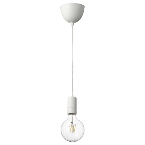 SUNNEBY / LUNNOM - Pendant lamp with bulb, white/light intensity adjustable globe ,