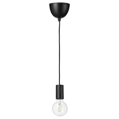 SUNNEBY / LUNNOM - Lampada a sospensione con lampadina, nero globo/trasparente ,