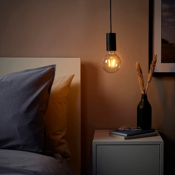 SUNNEBY / LUNNOM - Lampada a sospensione con lampadina, nero globo/trasparente , - best price from Maltashopper.com 79491199