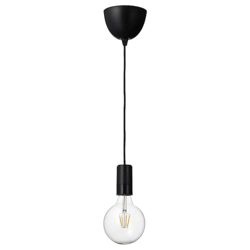 SUNNEBY / LUNNOM - Pendant lamp with bulb, black / adjustable light intensity globe ,