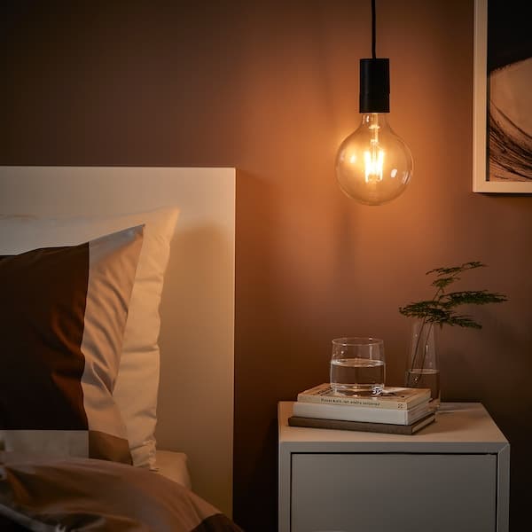 SUNNEBY / LUNNOM - Pendant lamp with bulb, black / adjustable light intensity globe , - best price from Maltashopper.com 99494451