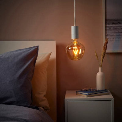 SUNNEBY / MOLNART - Pendant lamp with bulb, white/brown transparent glass , - best price from Maltashopper.com 09491225