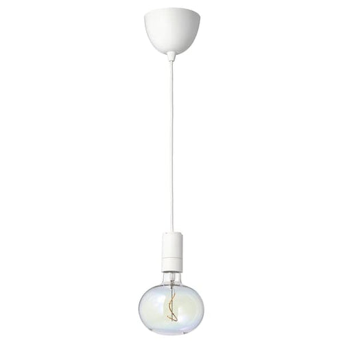 SUNNEBY / MOLNART - Pendant lamp with bulb, white / elliptical multicolour ,