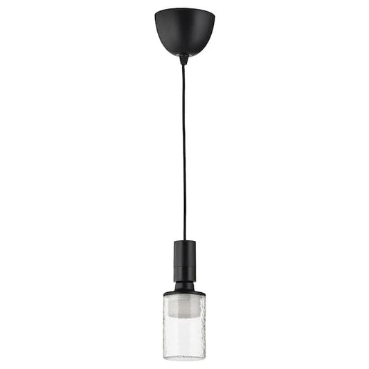 SUNNEBY / MOLNART - Pendant lamp with bulb, white fabric/patterned tube , - best price from Maltashopper.com 79527985