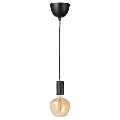 SUNNEBY / MOLNART - Pendant lamp with bulb, bell black/transparent glass brown ,