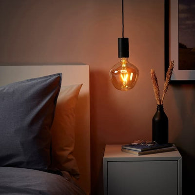 SUNNEBY / MOLNART - Pendant lamp with bulb, bell black/transparent glass brown , - best price from Maltashopper.com 79491203