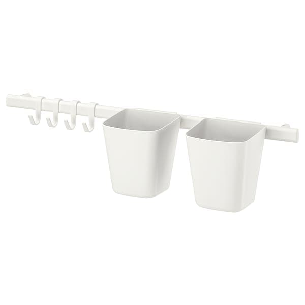 SUNNERSTA - Rail with 4 hooks and 2 containers, white