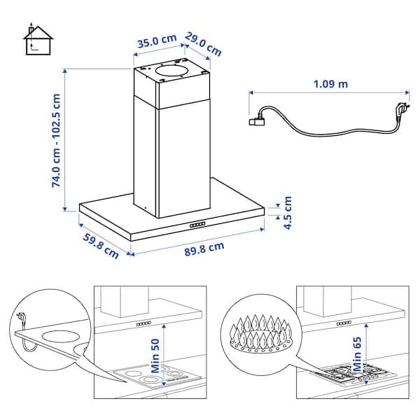 SVÄVANDE Ceiling suction hood - stainless steel 90 cm , 90 cm - best price from Maltashopper.com 40389089