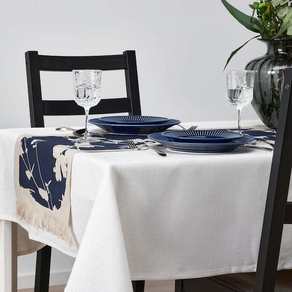 SVARTVIDE - Table-runner, patterned natural/black-blue, 40x160 cm - best price from Maltashopper.com 40541379