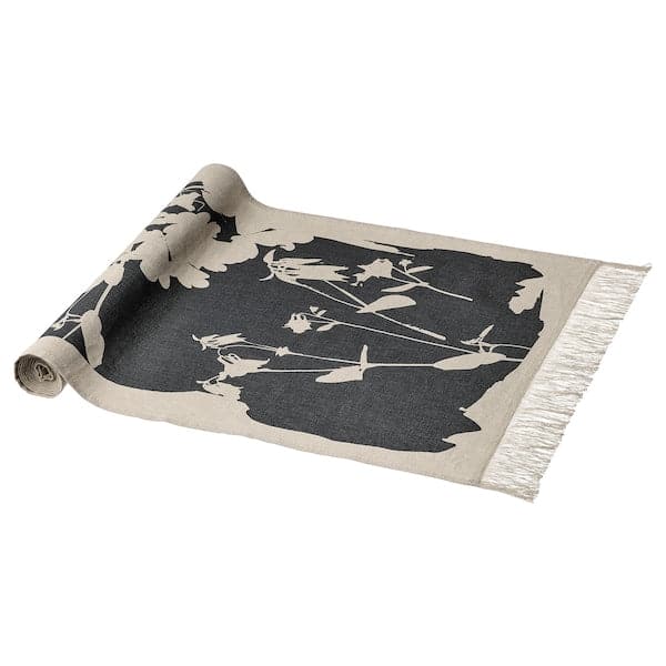 SVARTVIDE - Table-runner, patterned natural/dark grey, 40x160 cm