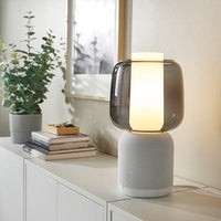 SYMFONISK Wi-Fi lamp/speaker, glass lampshade - white/black , - best price from Maltashopper.com 09482725