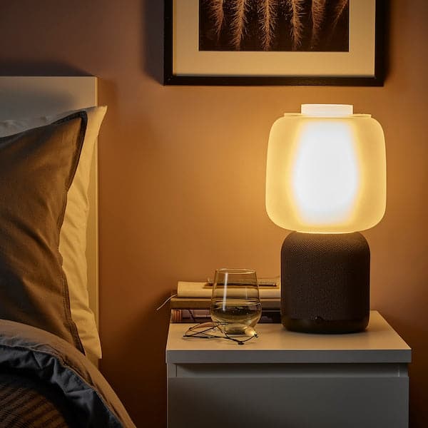 SYMFONISK Wi-Fi lamp/speaker, glass lampshade - black/white , - best price from Maltashopper.com 39482682