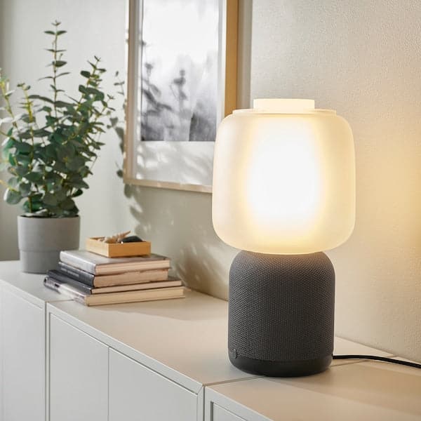 SYMFONISK Wi-Fi lamp/speaker, glass lampshade - black/white , - best price from Maltashopper.com 39482682