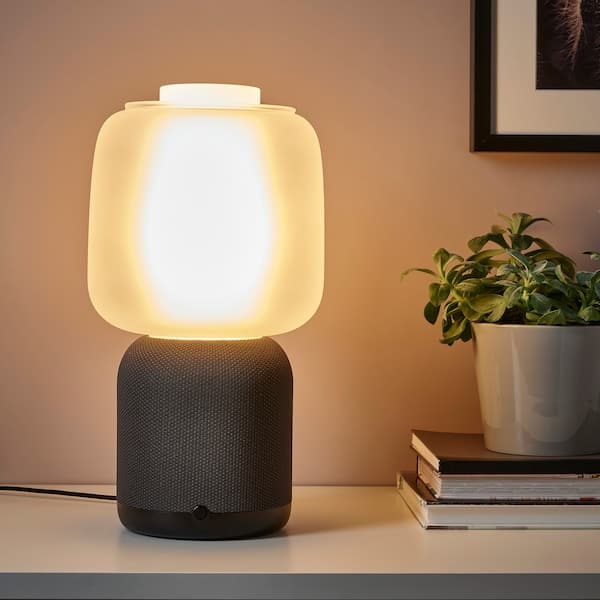 SYMFONISK Wi-Fi lamp/speaker, glass lampshade - black/white , - best price from Maltashopper.com 39482682