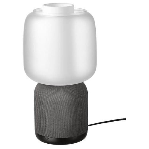 SYMFONISK Wi-Fi lamp/speaker, glass lampshade - black/white ,