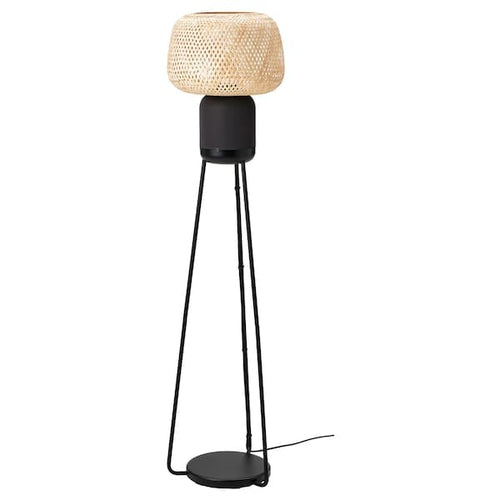 SYMFONISK - Floor lamp with Wi-Fi case, bamboo/smart ,