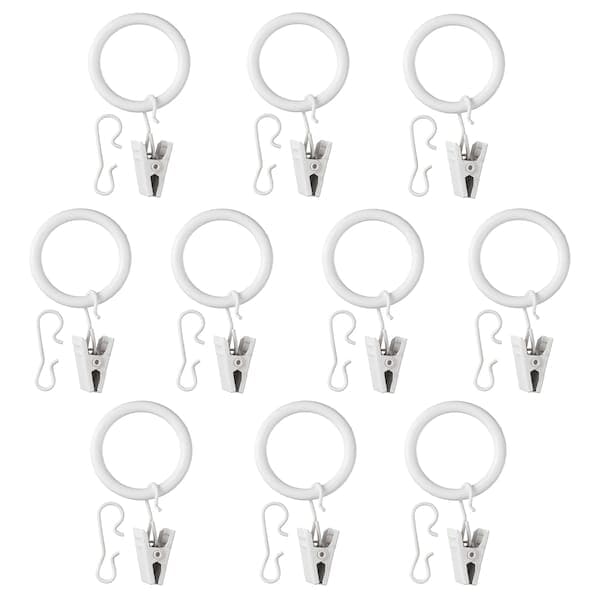 SYRLIG - Curtain ring with clip and hook, white, 25 mm - best price from Maltashopper.com 40224098