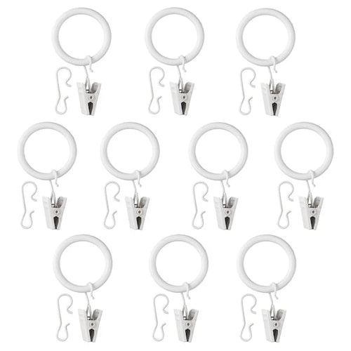 SYRLIG - Curtain ring with clip and hook, white, 25 mm
